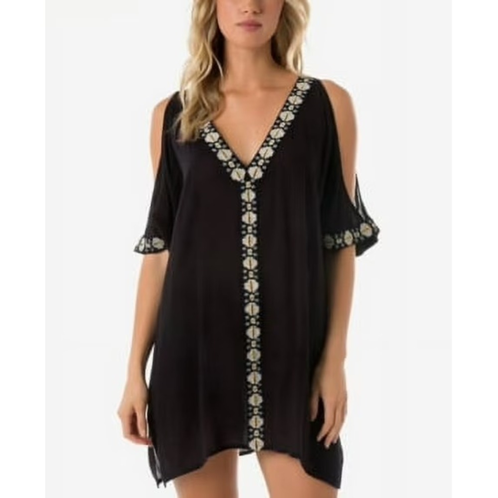 O'Neill Frances Cold Shoulder Swimsuit Cover-up Juniors Size Small Black NEW